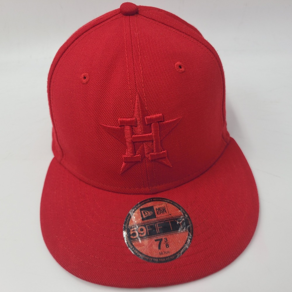 Houston Astros Hat Fitted 7 3/8 New Era 59Fifty Red MLB Wool‎ Cooperstown Men